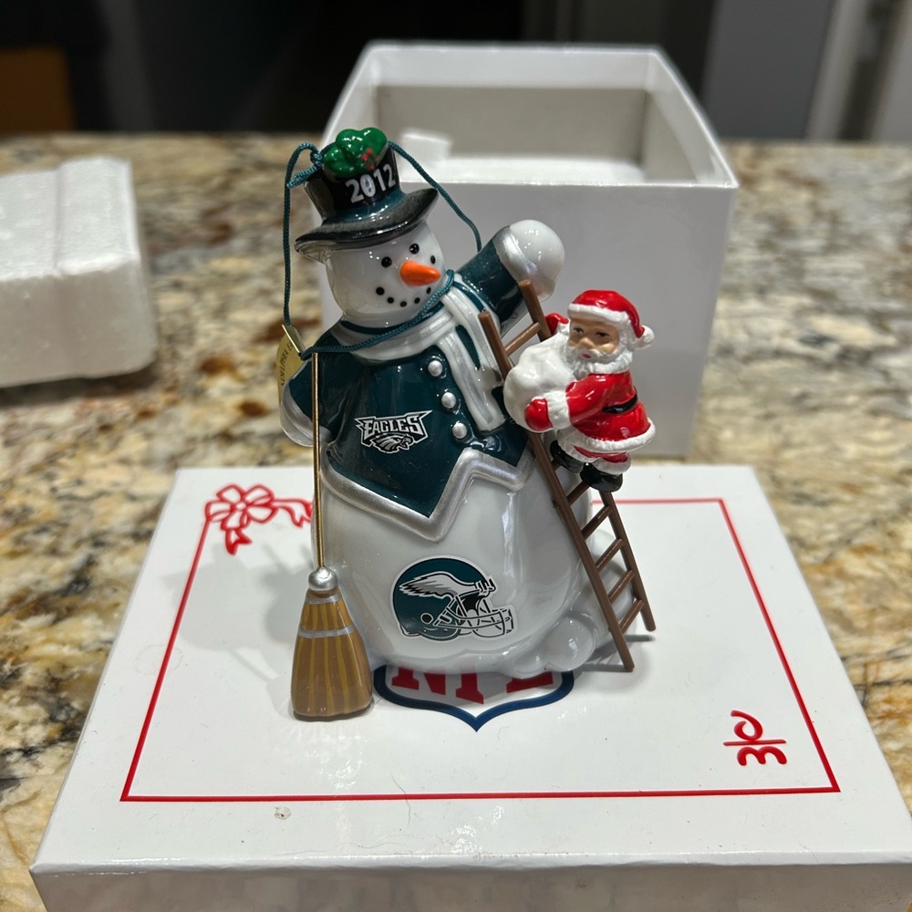 Danbury Mint Snowman and Santa Ornament - Green and White